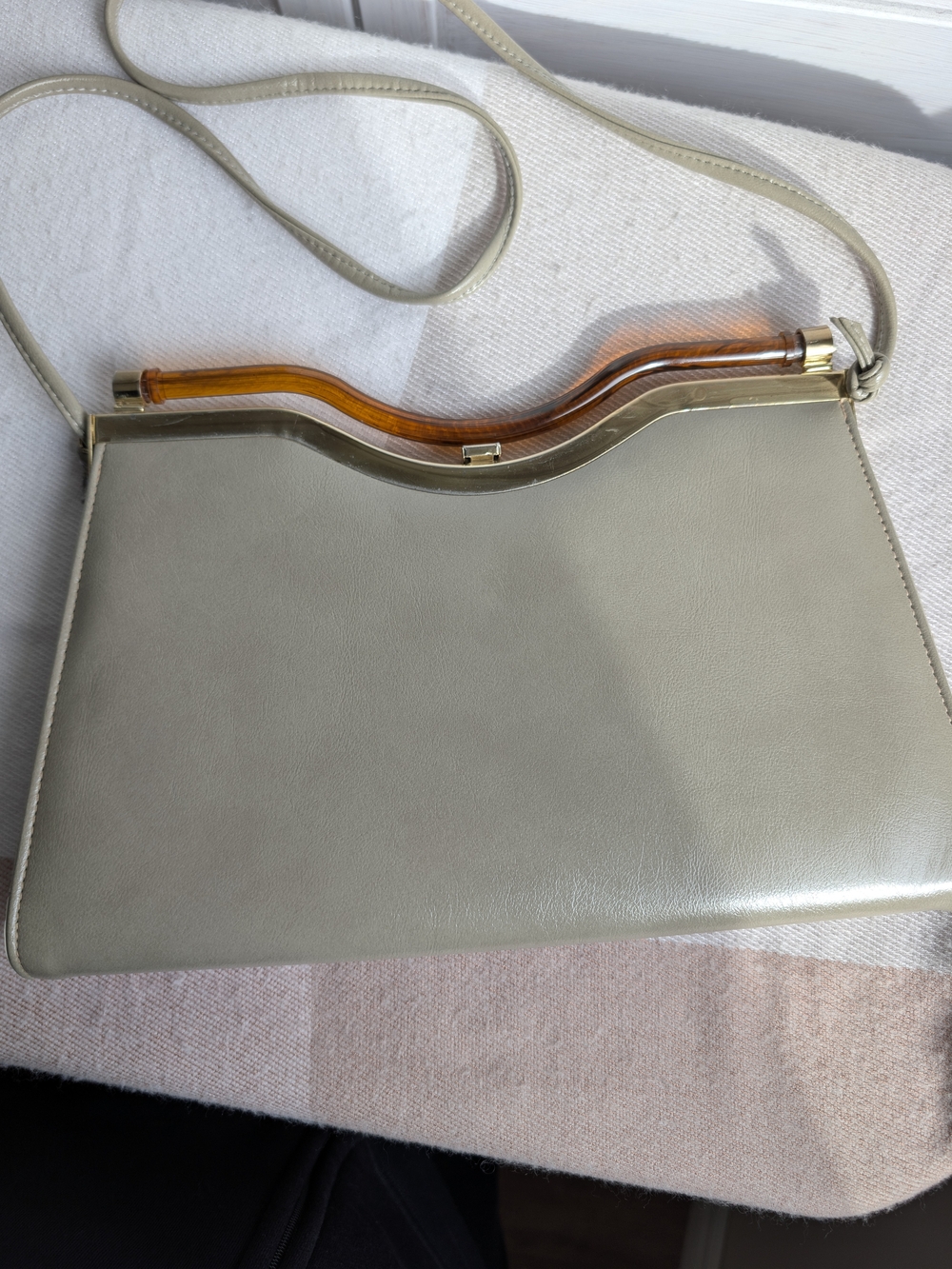 Classic Neutral Crossbody Bag with Amber Accent